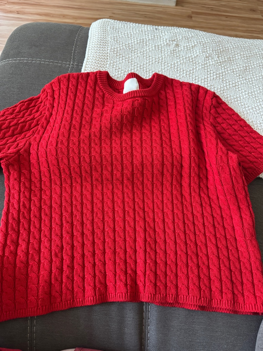 H&M Bright Red Cable-Knit Crewneck Sweater